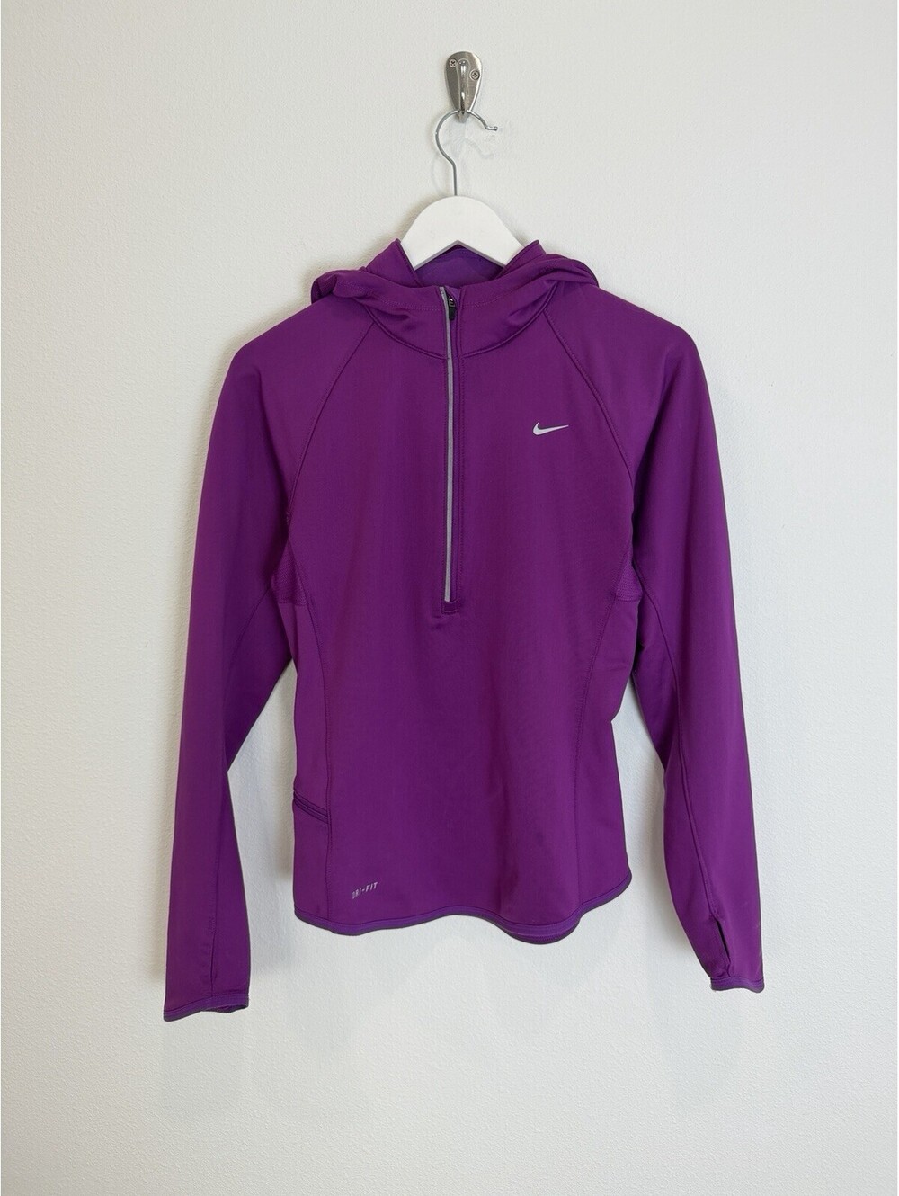 NIKE Dri-Fit Hoodie Sweatshirt SZ S Pull Over Half Zip Running Gear Purple